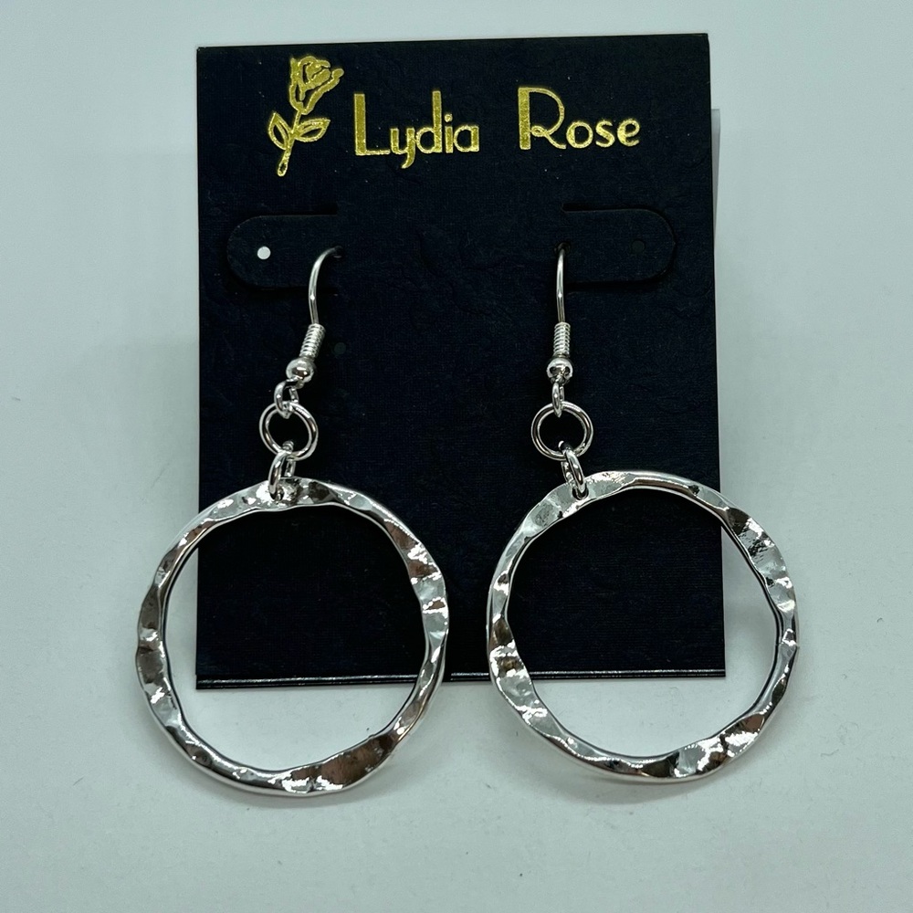 Silver Hammered Hoop Dangle Earrings